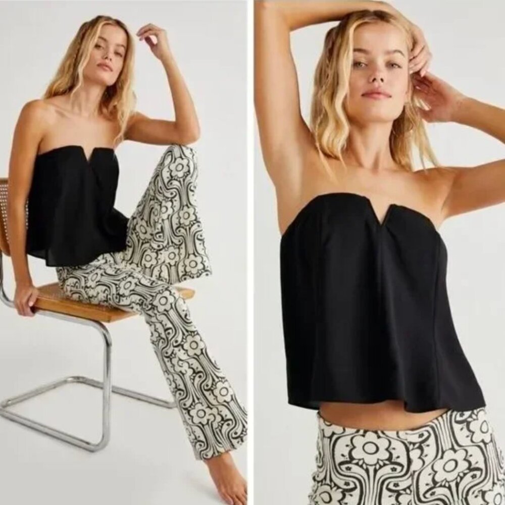 Free People Intimately strapless black v-cut tube top, size S